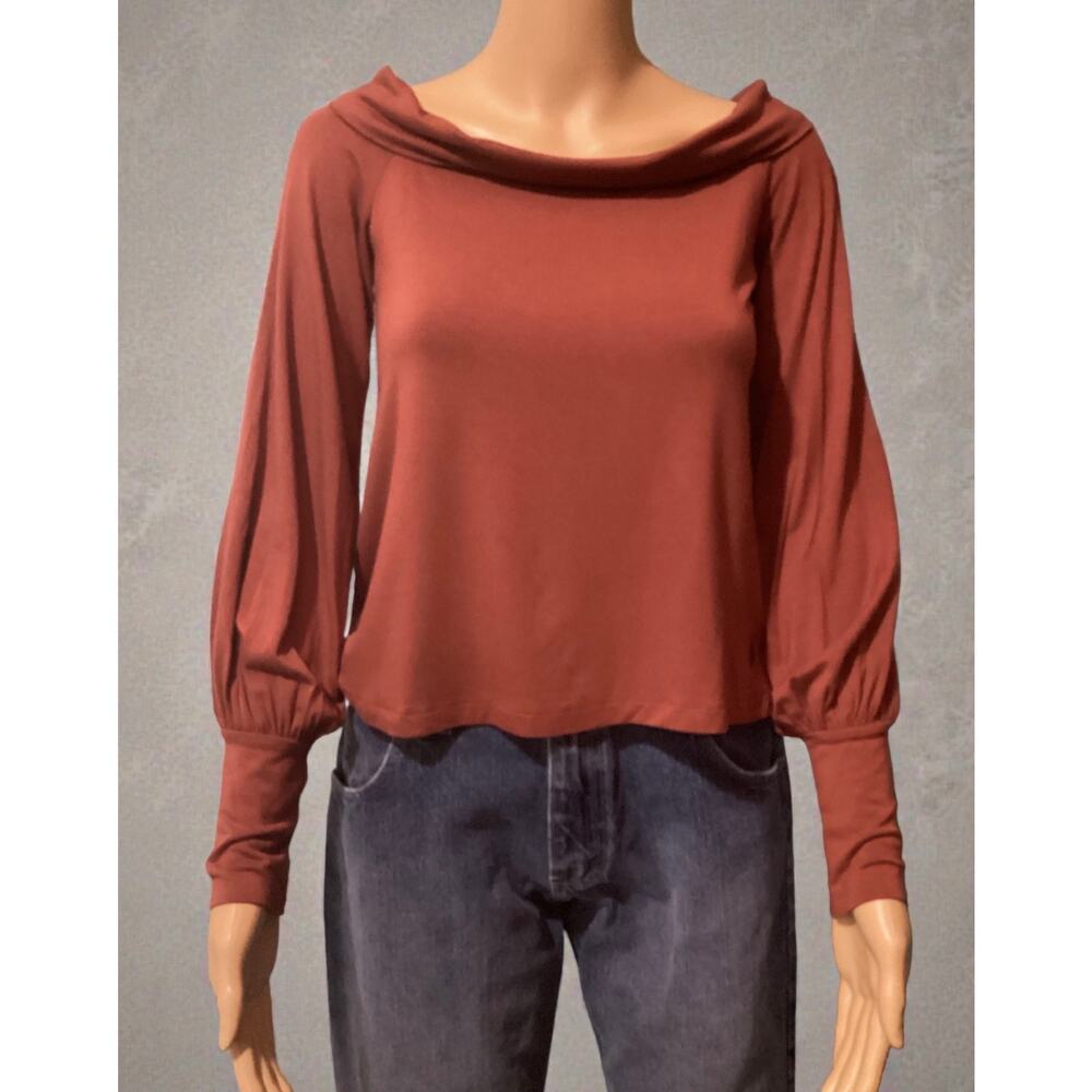 Abercrombie‎ & Fitch Boat Neck Balloon Sleeve Top Terracotta XS